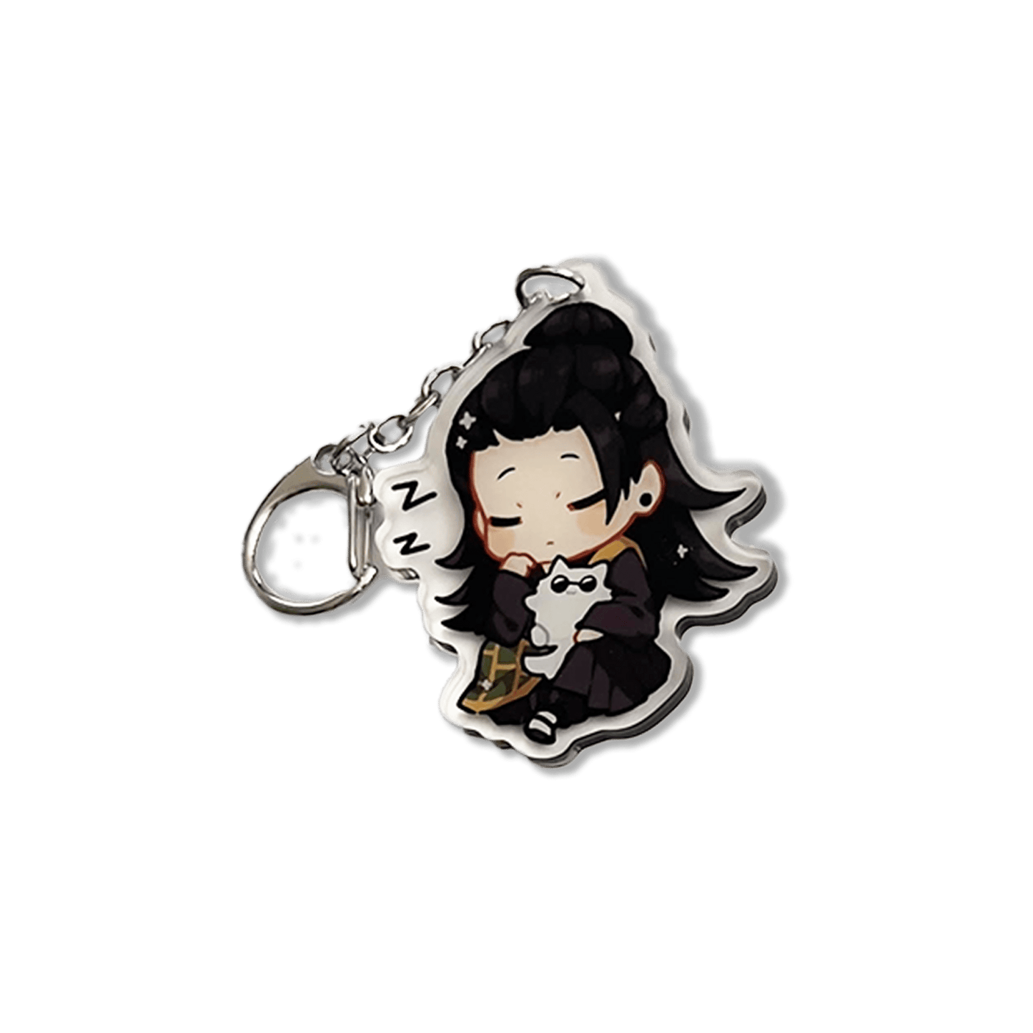 clear acrylic keychain featuring geto suguru from jujutsu kaisen sleeping