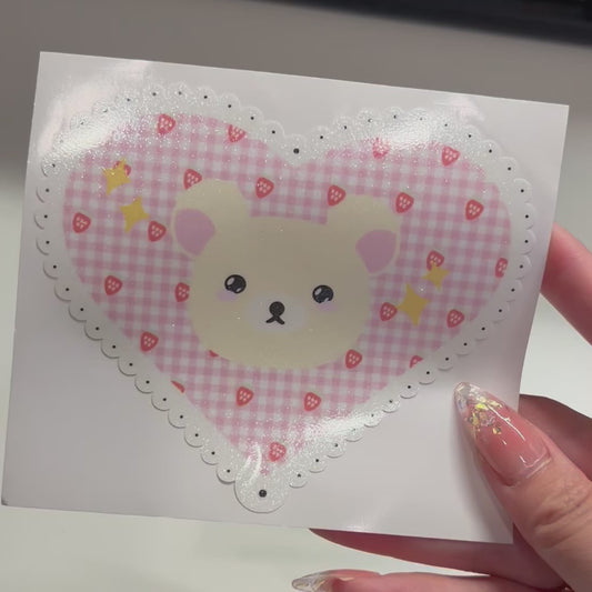 white bear sticker in glitter finish on white transfer paper