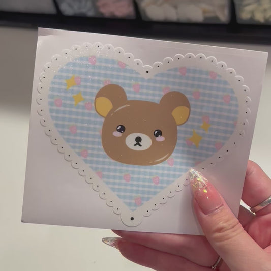 brown bear vinyl sticker in glitter finish on white transfer paper