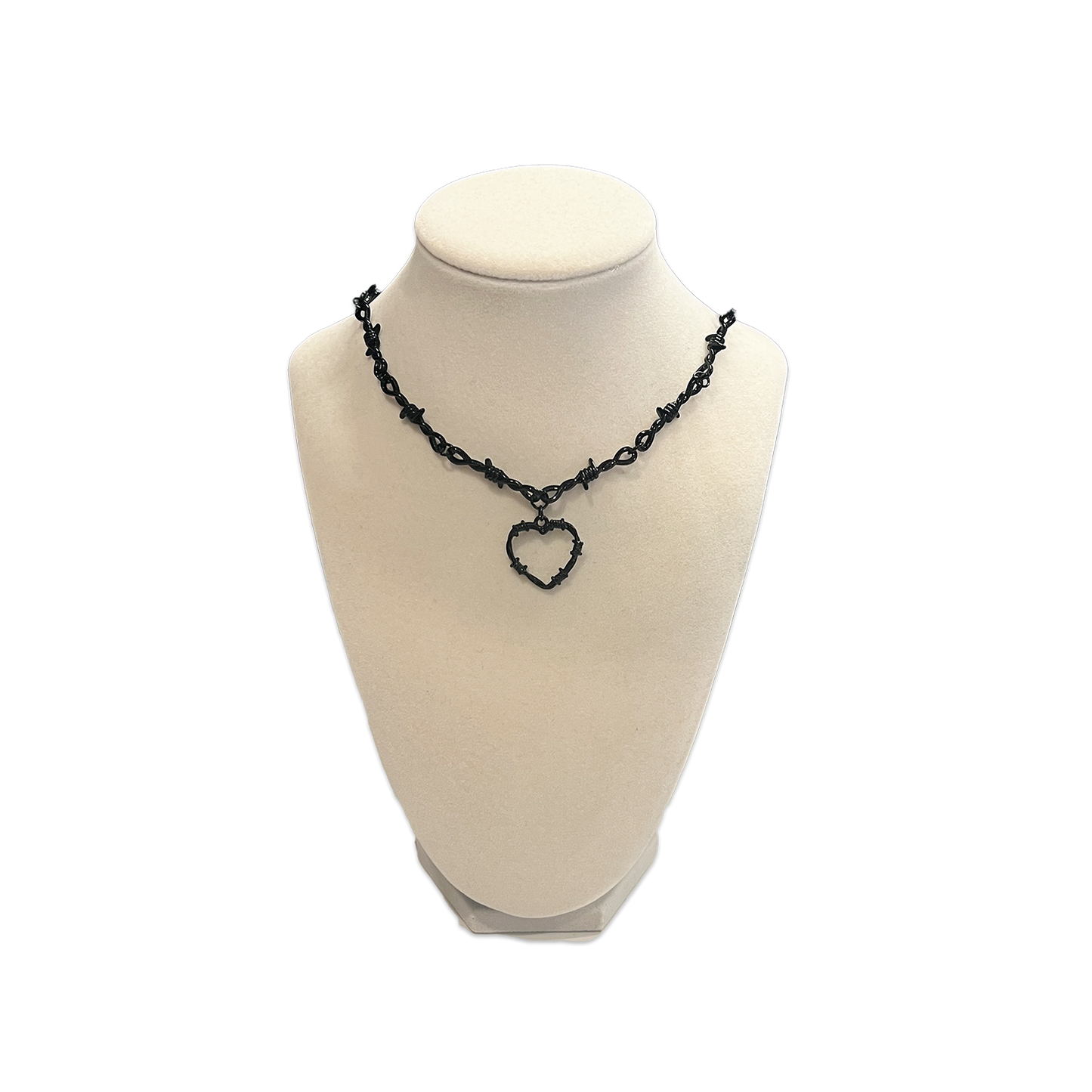 SOFT BUT DEADLY BARBED HEART NECKLACES { BLACK METAL HEART }
