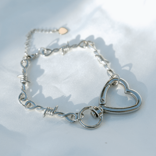 SOFT BUT DEADLY BARBED HEART BRACELET { SILVER HEART HOOK } - Usagi x Usagi, LLC - Jewelry