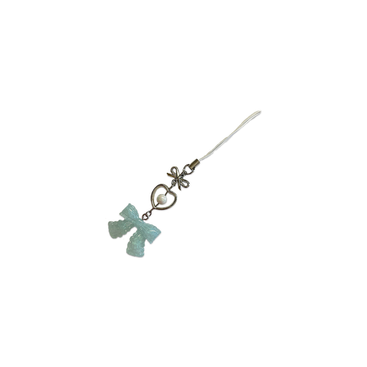 GLITTERY BOW { BLUE } PHONE CHARM