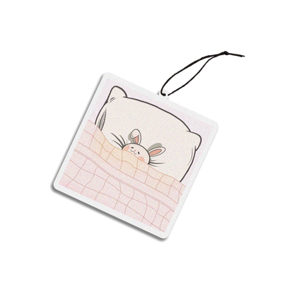 strawberry scented design featuring bunny in a bed air freshener, decorative hanging car accessory with fragrance.
