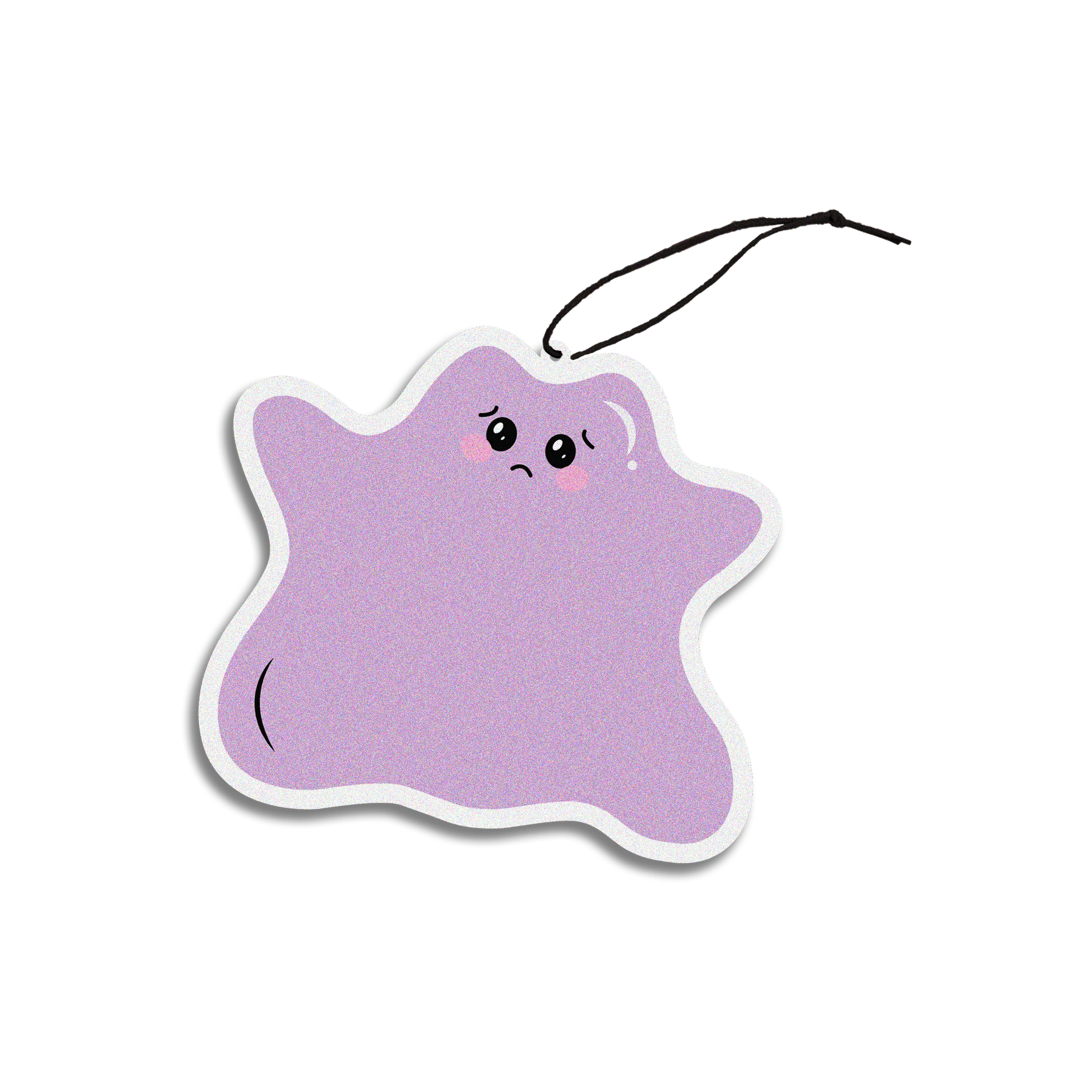 black ice scented design featuring crying blob monster air freshener, decorative hanging car accessory with fragrance.