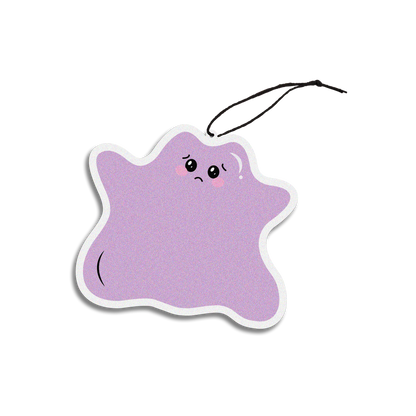 black ice scented design featuring crying blob monster air freshener, decorative hanging car accessory with fragrance.