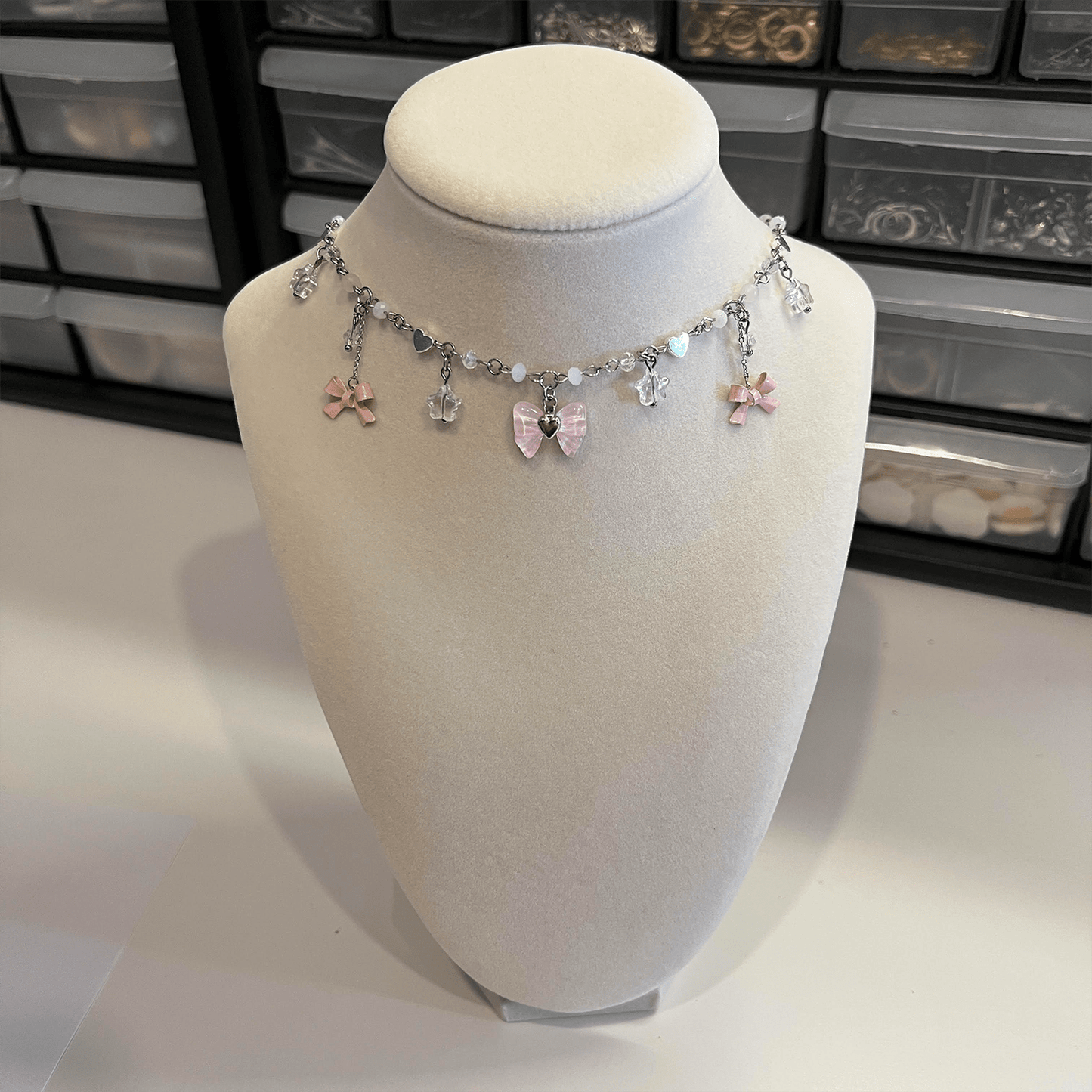 DAINTY COQUETTE { PINK } BOW NECKLACE - Usagi x Usagi, LLC - Jewelry