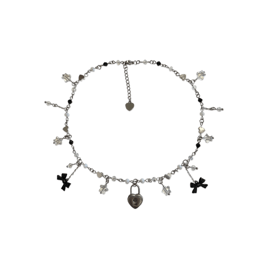 DAINTY HEART ON LOCK { BLACK } BOW NECKLACE - Usagi x Usagi, LLC - Jewelry