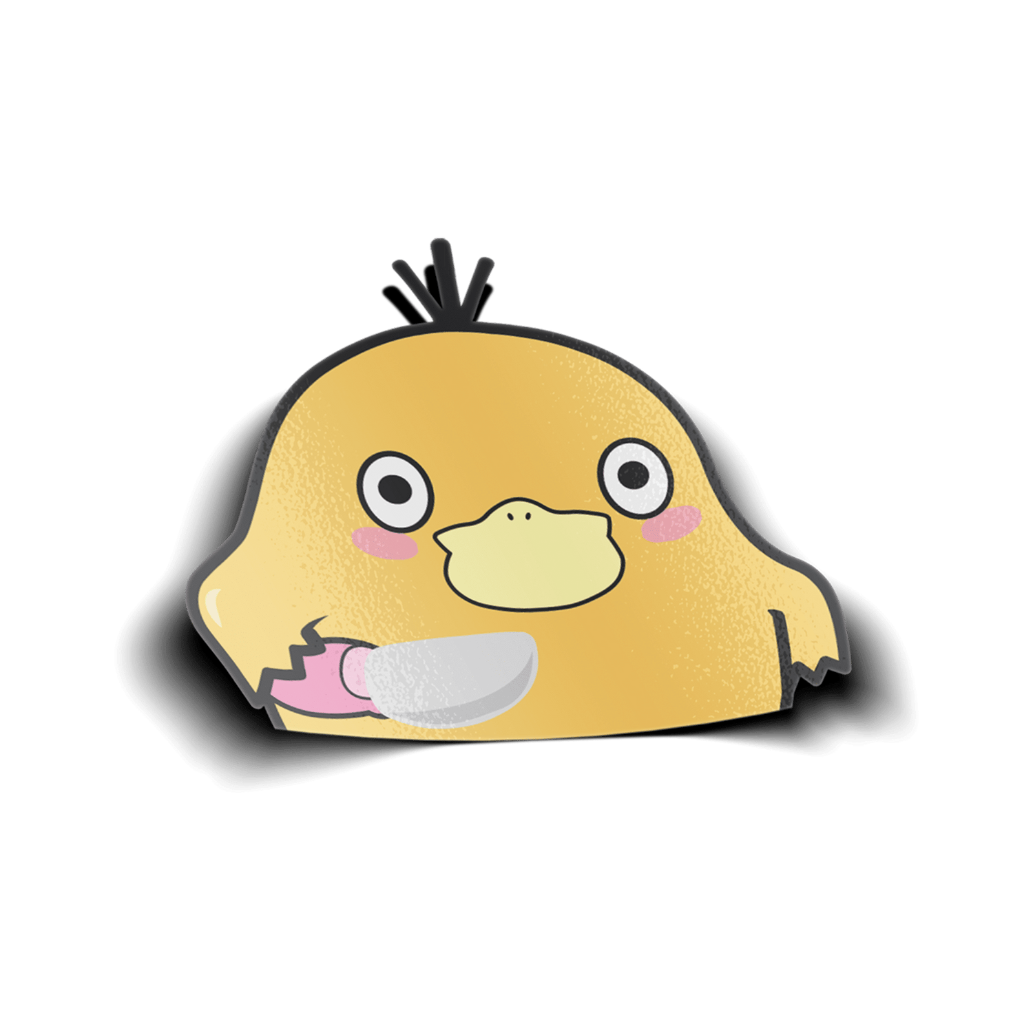 duck with knife in peeker style vinyl sticker, waterproof decorative sticker for laptops, water bottles, and cars.