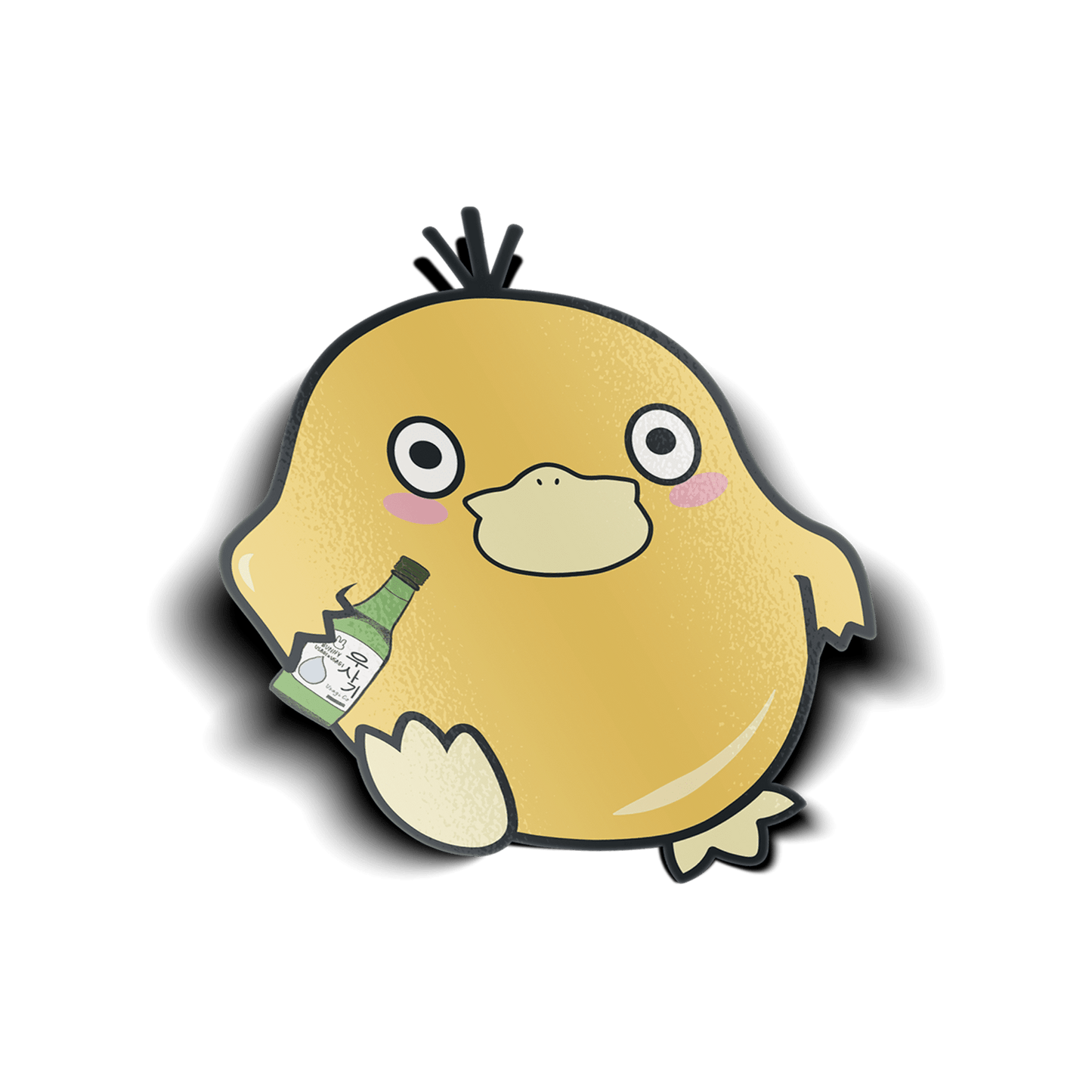 duck holding soju vinyl sticker, decorative waterproof sticker for laptops, water bottles, and cars.