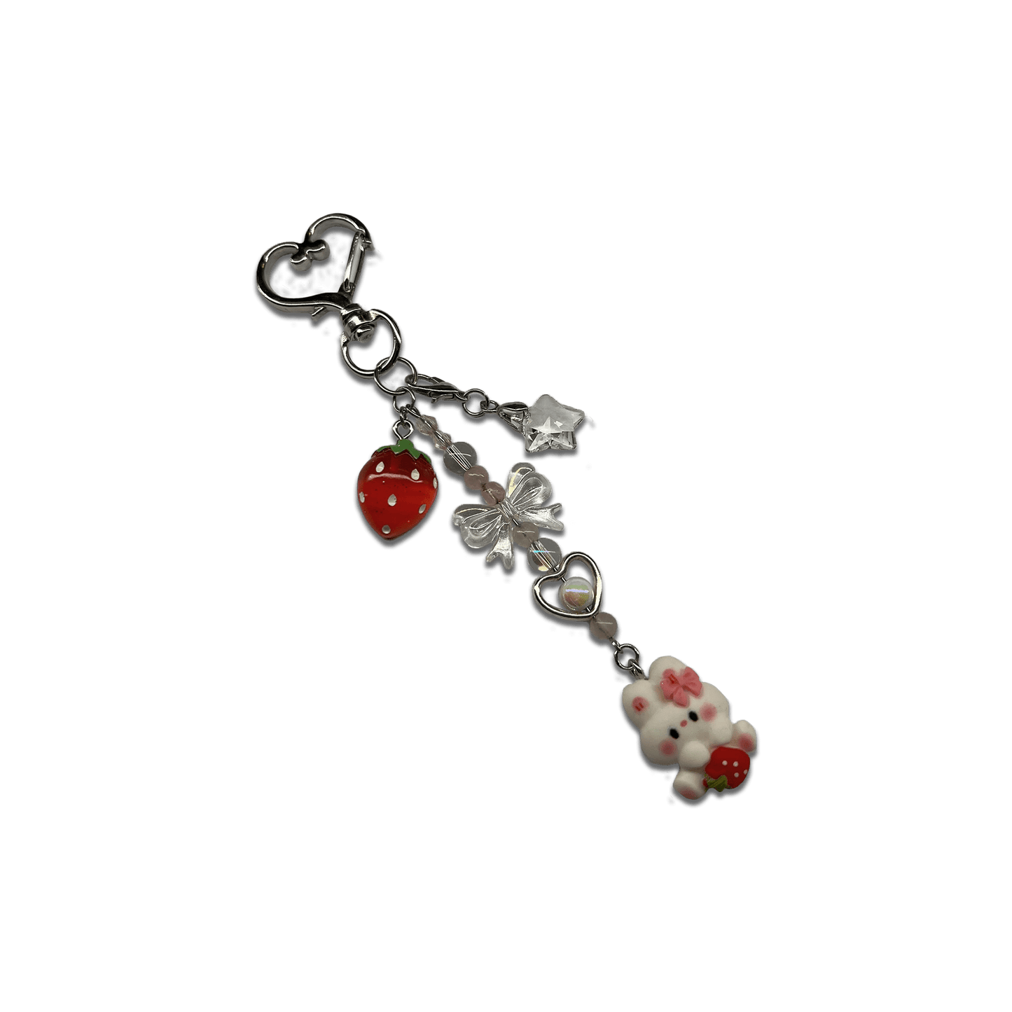 GLITTER STRAWBUNNY SPECIALTY KEYCHAIN — kawaii Keychains by Usagi x Usagi, LLC, cute decorative accessory