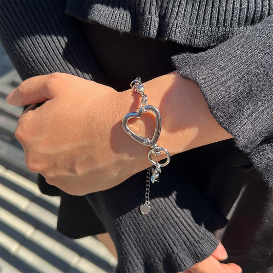SOFT BUT DEADLY BARBED HEART BRACELET { SILVER HEART HOOK }