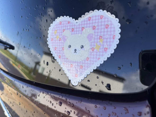 WHITE BEAR HEART VINYL STICKER - GLOSSY & GLITTER