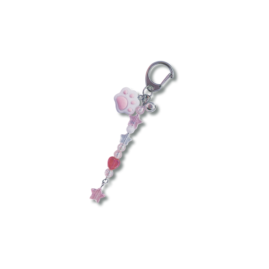 Specialty handmade keychain with pink cat paw charm.