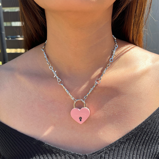 SOFT BUT DEADLY BARBED HEART NECKLACES { PINK HEART LOCKET }