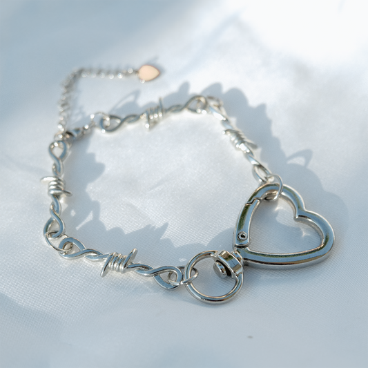 SOFT BUT DEADLY BARBED HEART BRACELET { SILVER HEART HOOK }