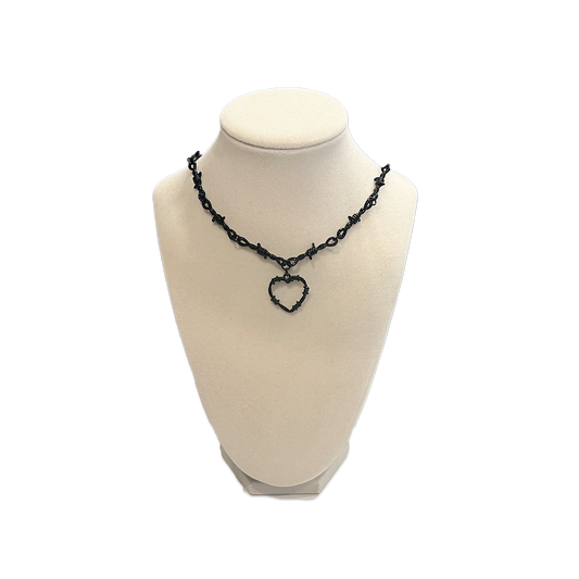 SOFT BUT DEADLY BARBED HEART NECKLACES { BLACK METAL HEART }