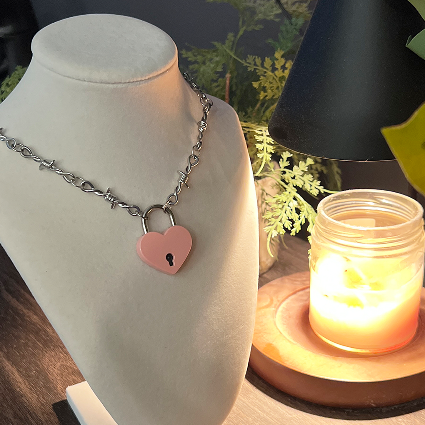 SOFT BUT DEADLY BARBED HEART NECKLACES { PINK HEART LOCKET }