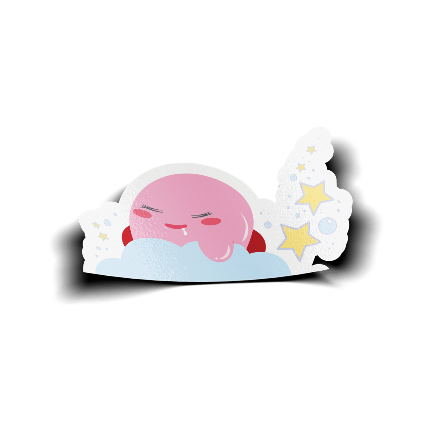 sleeping pink puff ball in peeker style vinyl sticker, waterproof decorative sticker for laptops, water bottles, and cars.