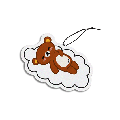 honeydew scented design featuring sleeping bear on a cloud air freshener, decorative hanging car accessory with fragrance.