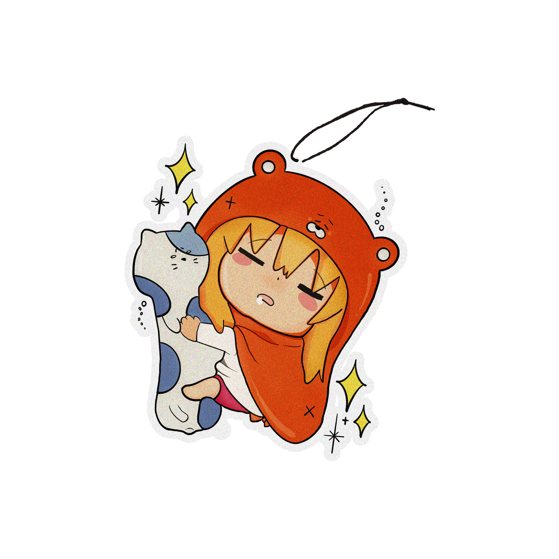 litchi scented design featuring sleeping umaru air freshener, decorative hanging car accessory with fragrance.