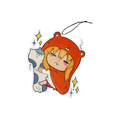 litchi scented design featuring sleeping umaru air freshener, decorative hanging car accessory with fragrance.
