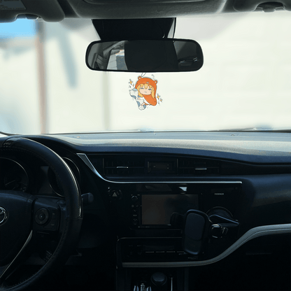 litchi scented design featuring sleeping umaru air freshener, decorative hanging car accessory with fragrance.