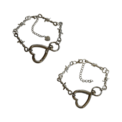 SOFT BUT DEADLY BARBED HEART BRACELET { SILVER HEART HOOK } - Usagi x Usagi, LLC - Jewelry