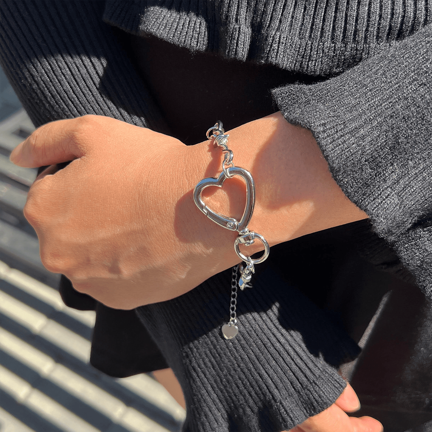 SOFT BUT DEADLY BARBED HEART BRACELET { SILVER HEART HOOK } - Usagi x Usagi, LLC - Jewelry