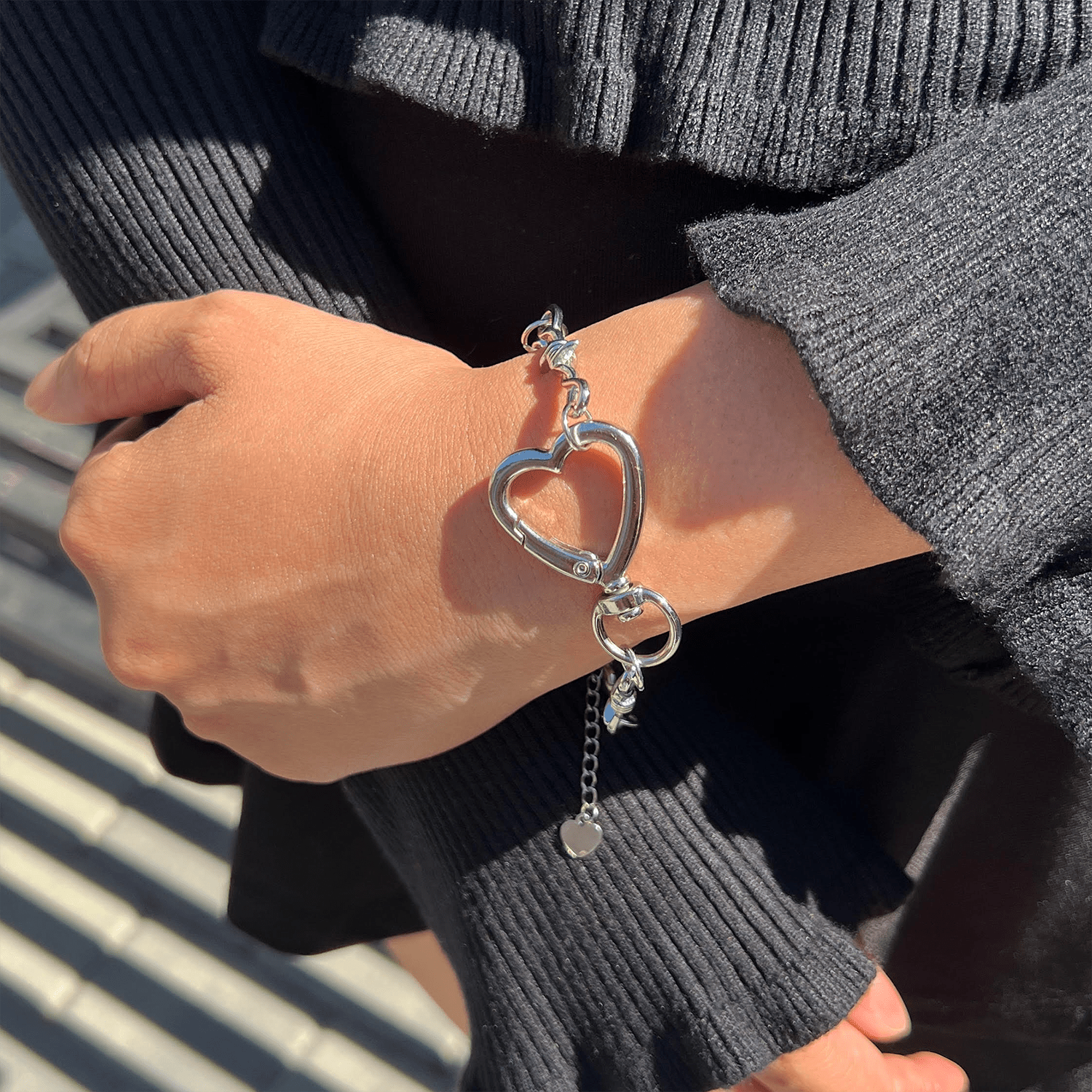 SOFT BUT DEADLY BARBED HEART BRACELET { SILVER HEART HOOK } - Usagi x Usagi, LLC - Jewelry