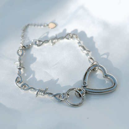 SOFT BUT DEADLY BARBED HEART BRACELET { SILVER HEART HOOK } - Usagi x Usagi, LLC - Jewelry