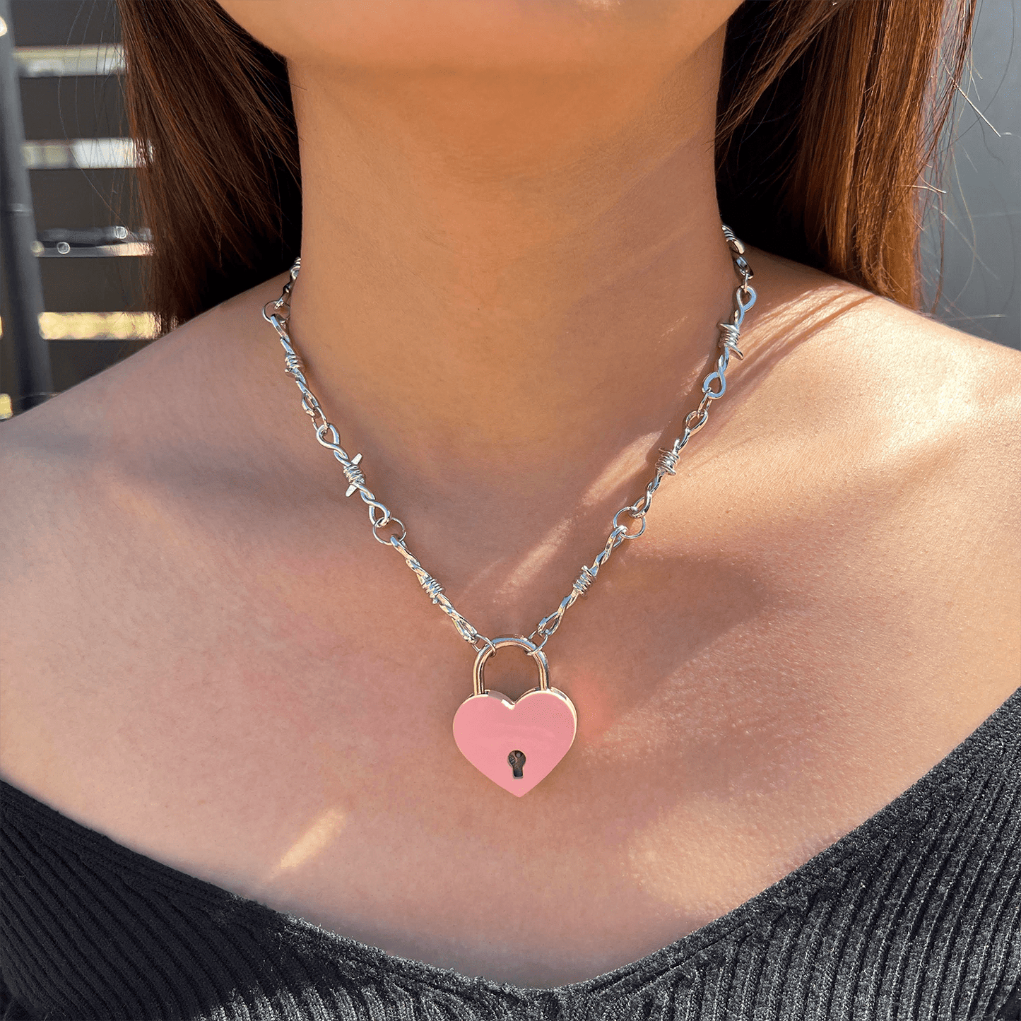 SOFT BUT DEADLY BARBED HEART NECKLACES { PINK HEART LOCKET } - Usagi x Usagi, LLC - Jewelry