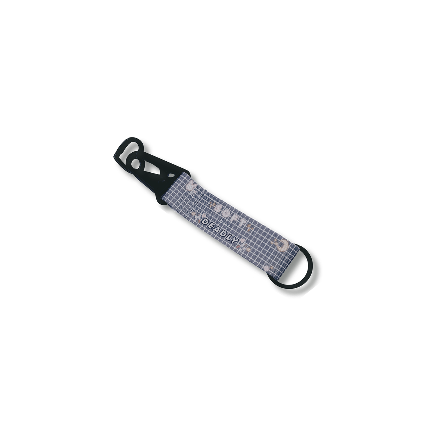 soft but deadly grey with white grid and star charm kawaii key strap, wrist strap accessory for keys and bags.