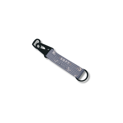 soft but deadly grey with white grid and star charm kawaii key strap, wrist strap accessory for keys and bags.