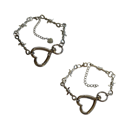 SOFT BUT DEADLY BARBED HEART BRACELET { SILVER HEART HOOK }