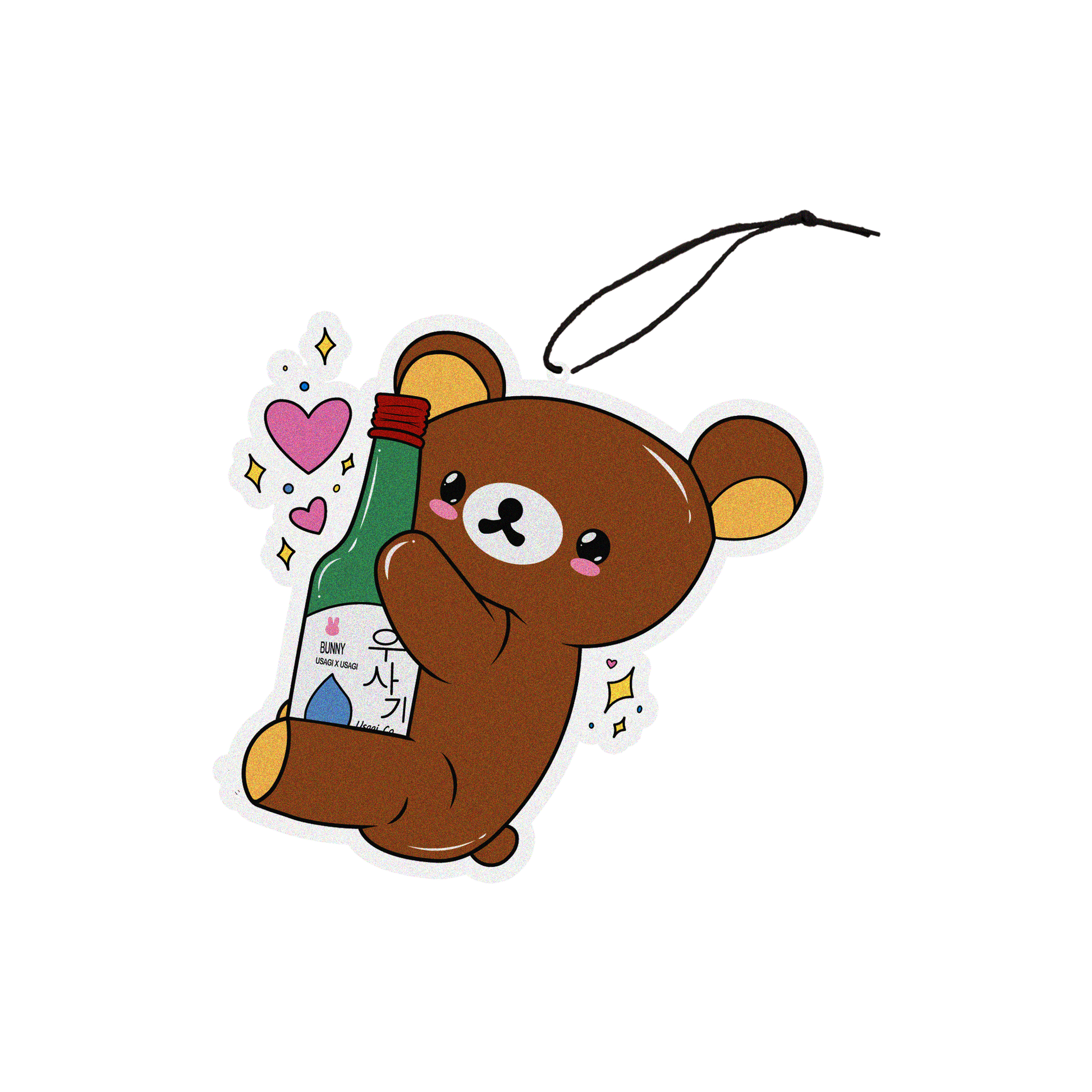 squash scented design featuring bear hugging soju bottle air freshener, decorative hanging car accessory with fragrance.