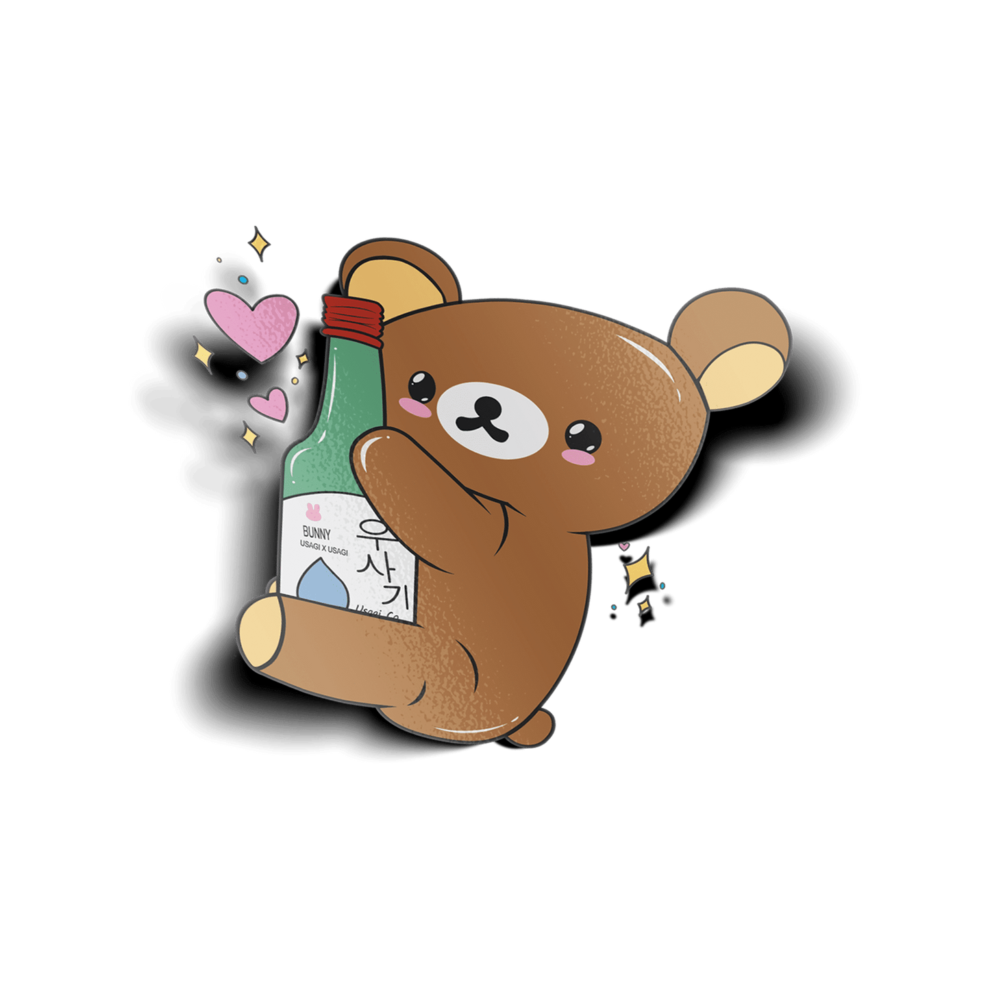 bear hugging soju bottle vinyl sticker, decorative waterproof sticker for laptops, water bottles, and cars.