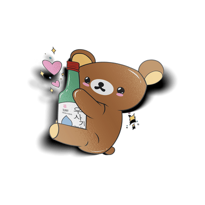 bear hugging soju bottle vinyl sticker, decorative waterproof sticker for laptops, water bottles, and cars.