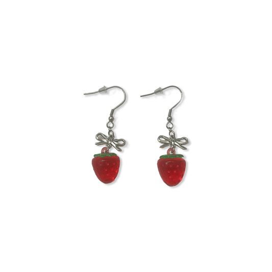 STRAWBERRY BOW EARRINGS { RED }