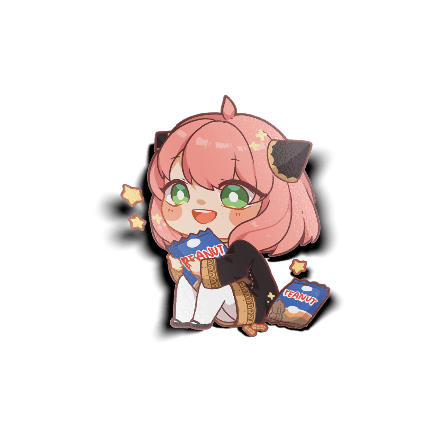 anya with peanuts mini vinyl sticker, decorative waterproof sticker for laptops, water bottles, and cars.
