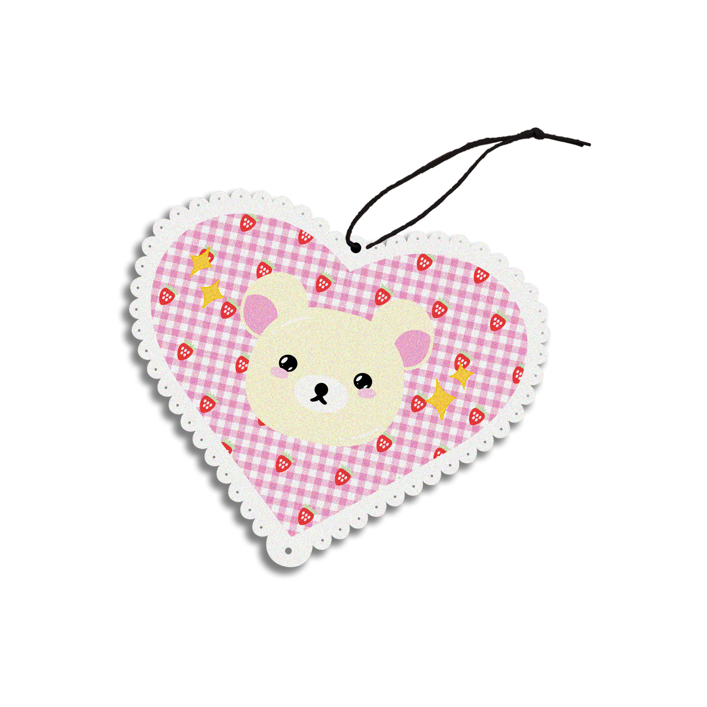 rose scented design featuring white bear in a pink heart car air freshener, decorative hanging car accessory with fragrance.