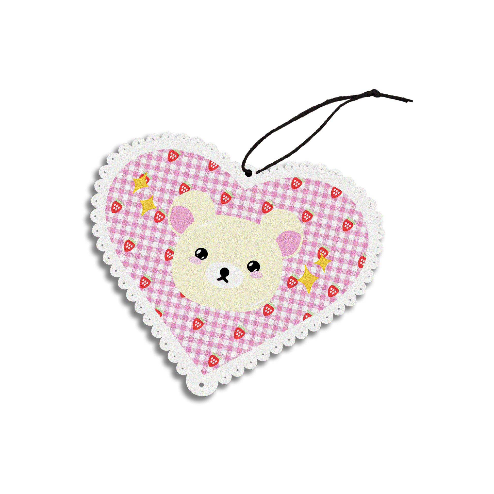 rose scented design featuring white bear in a pink heart car air freshener, decorative hanging car accessory with fragrance.