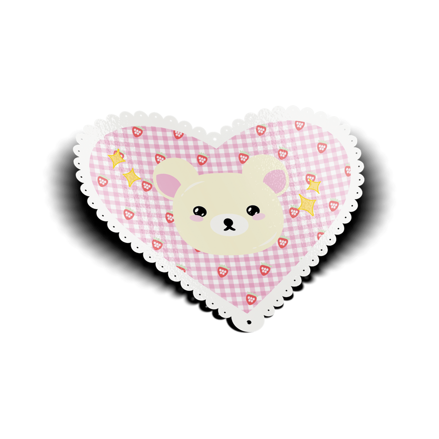 white bear in pink lace-trimmed heart vinyl sticker, waterproof decorative sticker for laptops, water bottles, and cars.