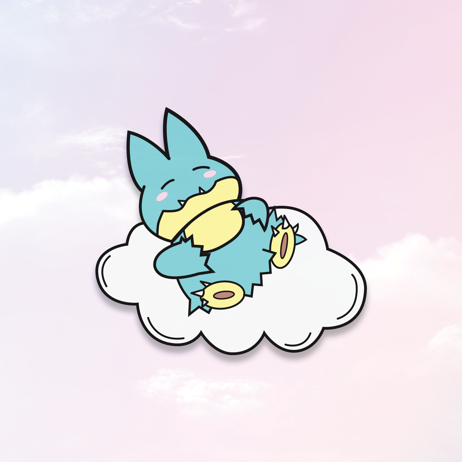 Munchlax Vinyl Sticker design features the Pokemon Snorlax lazily sleeping on a cloud.