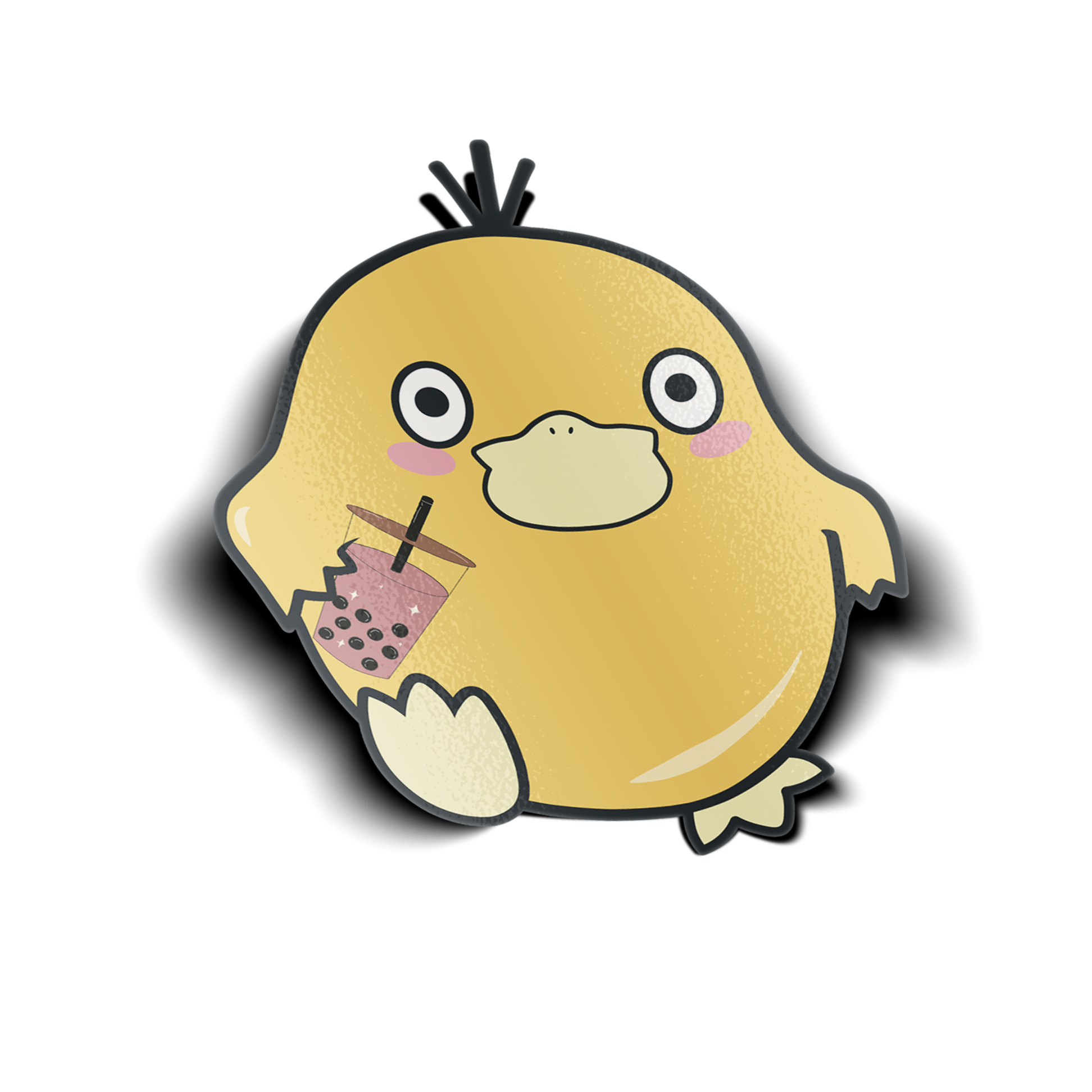 Psyduck with Boba Sticker design includes Pokemon Psyduck holding a pink boba cup.