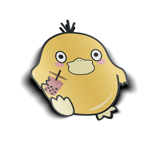 Psyduck with Boba Sticker design includes Pokemon Psyduck holding a pink boba cup.