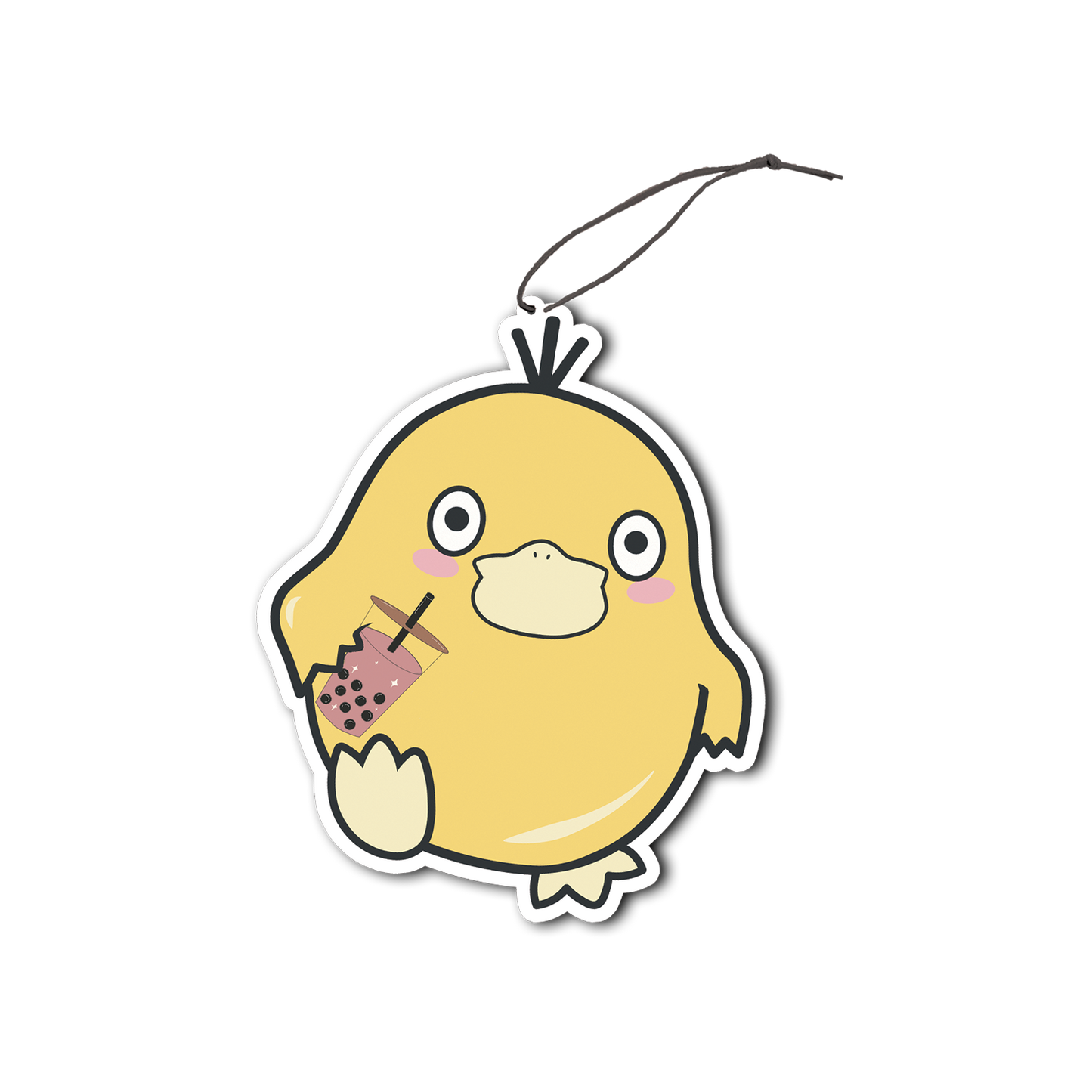 Psyduck with Boba Air Freshener design includes Pokemon Psyduck holding a pink boba cup.