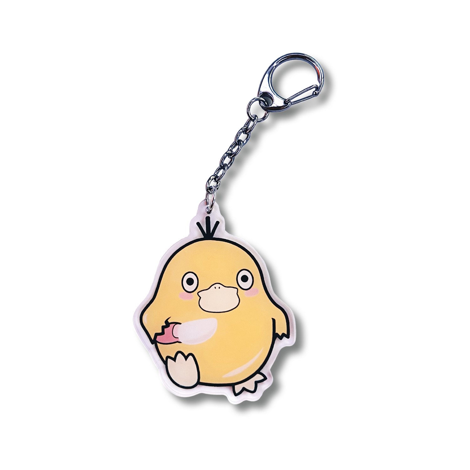 Psyduck with Knife Keychain design includes Pokemon Psyduck holding a knife on an acrylic keychain.