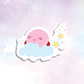 Sleeping Kirby Sticker design features Kirby sleeping on a cloud ornamented with stars and bubbles, meanwhile drooling while he snores.