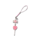 Small pink lollipop and pink candy charm with pink braided phone strap.